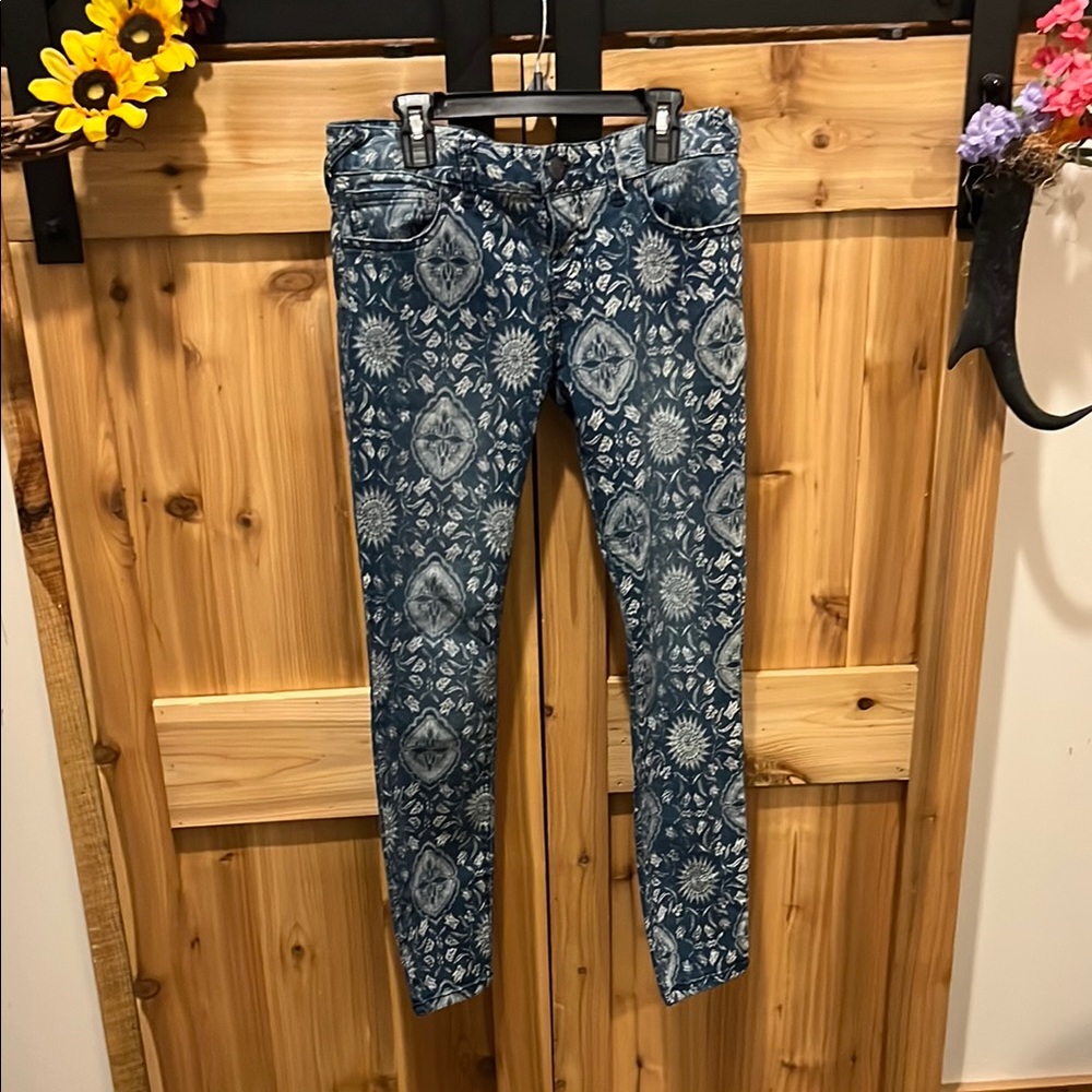 Free People Blue Floral Skinny Jeans